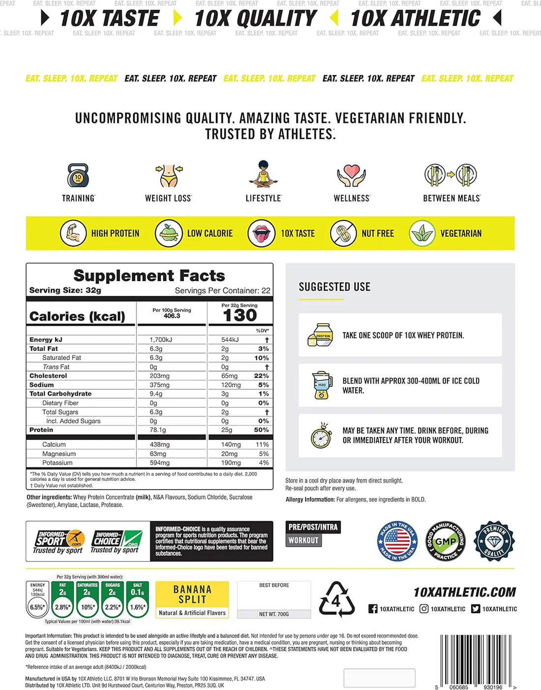 10X Athletic Whey Protein 700g